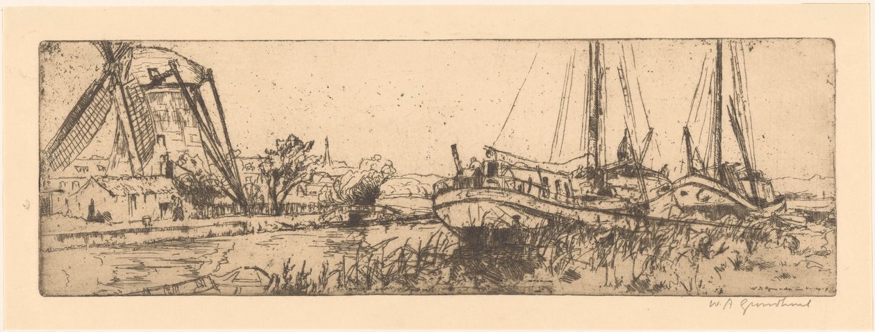 De Vliet (原題) 作： Willem Adrianus Grondhout（アーティストによる署名）