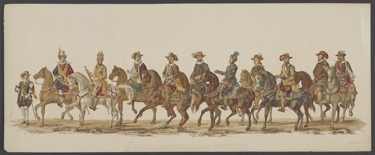 1862年のデルフトパレード、第4グループ デルフトのロイヤル アカデミーの第 4 ラストラム - Ao。 1862年 - 衣装を着たオプトグト (オブジェクトのシリーズタイトル) 作： Willem Bernardus IJzerdraat