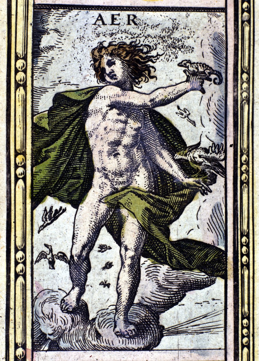 1655年にアムステルダムで印刷されたW.Blaeuのアトラスに描かれている四元素のうちの一つ、空気。 作： ウィレム・ブルー