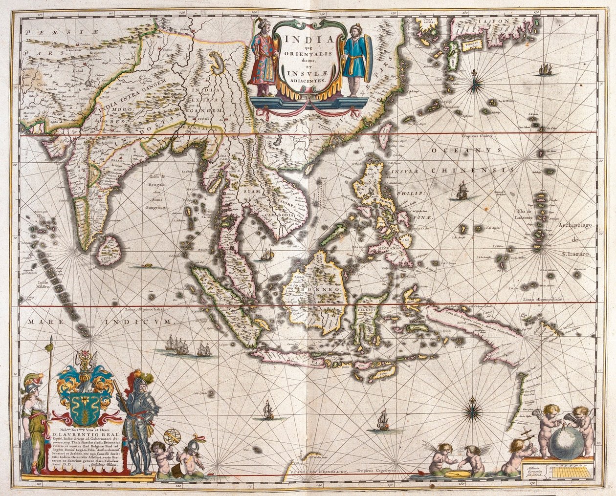 インド、チベット、日本、ニューギニアに及ぶアジア（アムステルダム、ウィレム・ブラウ著『Theatrum Orbis Terrarum, sive Atlas Novus』所収 作： ウィレム・ブルー