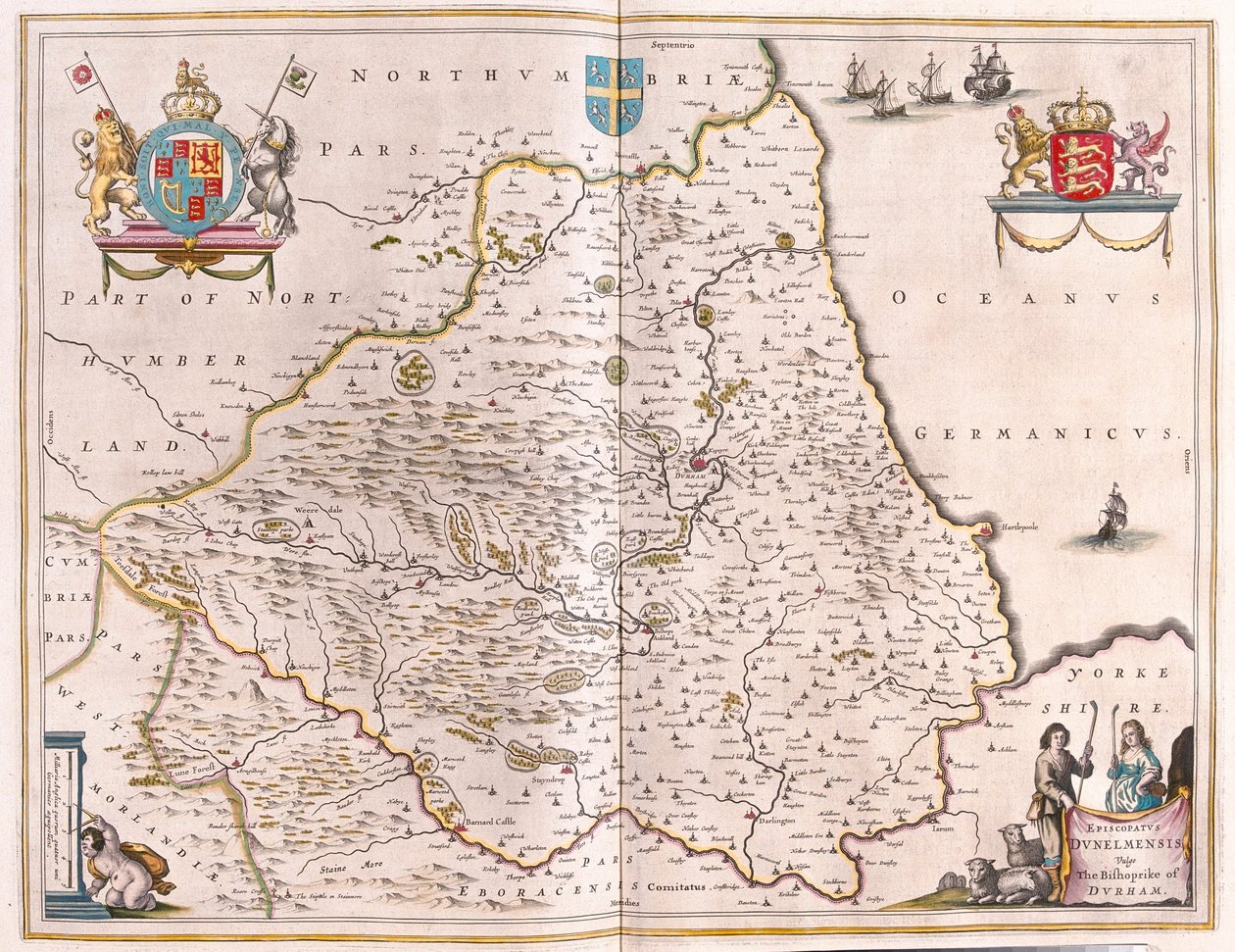 アムステルダム、ウィレム・ブラウ著『Theatrum Orbis Terrarum, sive Atlas Novus』所収のダラムのビショップライク。 作： ウィレム・ブルー