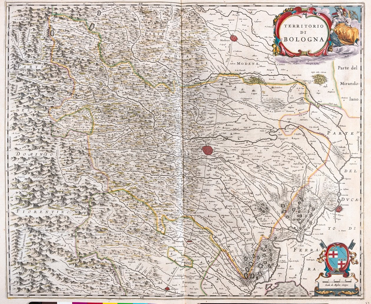 イタリア・ボローニャ、アムステルダム、ウィレム・ブラウ作「Theatrum Orbis Terrarum, sive Atlas Novus」所収 作： ウィレム・ブルー