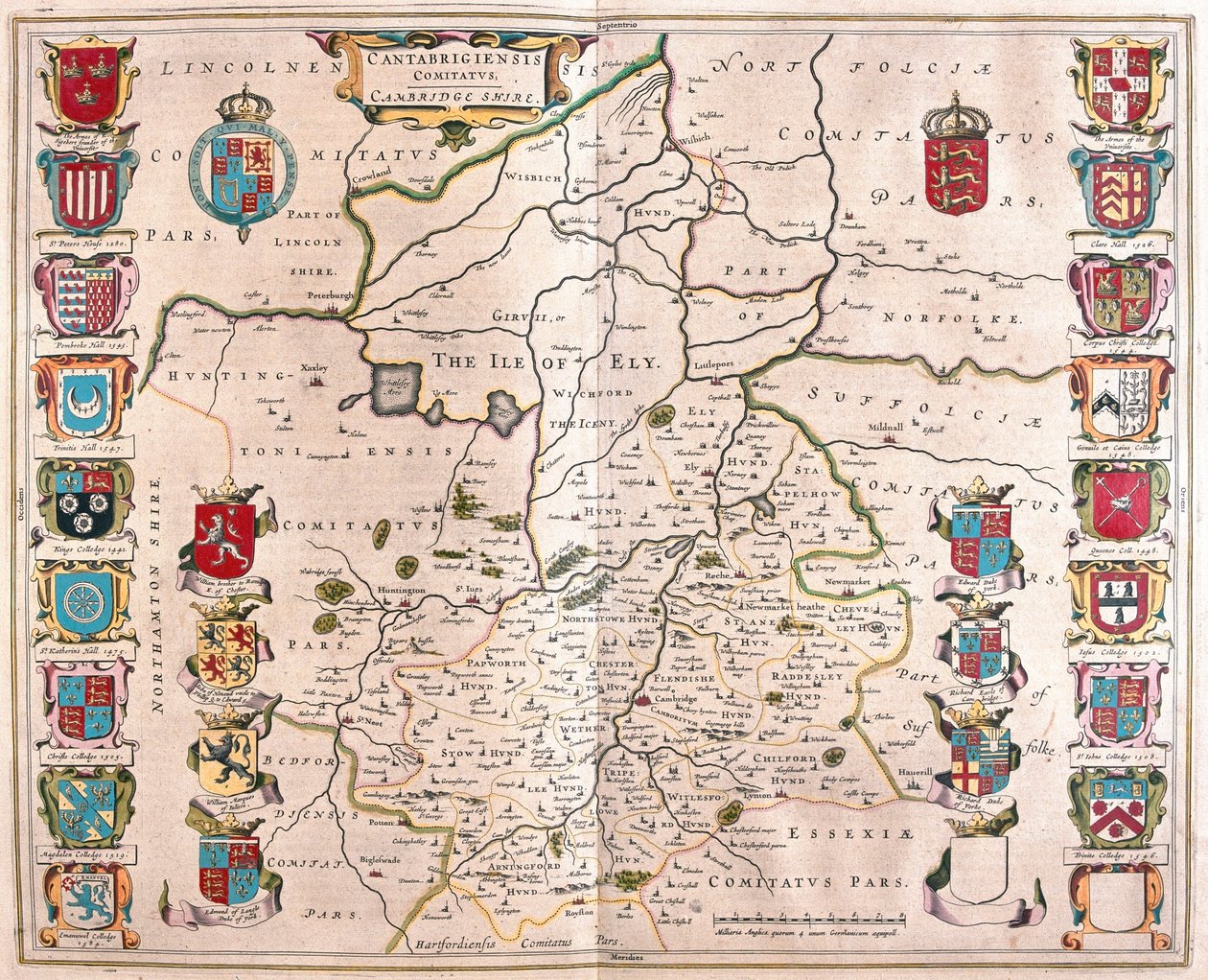 ケンブリッジ・シャイア（アムステルダム、ウィレム・ブラウ著『Theatrum Orbis Terrarum, sive Atlas Novus』所収 作： ウィレム・ブルー