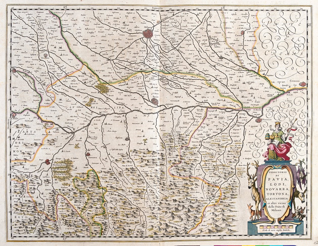 の都市：パヴィア、ローディ、ノヴァーラ、トルトーナ（イタリア） 「Theatrum Orbis Terrarum, sive Atlas Novus」 ウィレム・ブラウ作、アムステルダム 作： ウィレム・ブルー