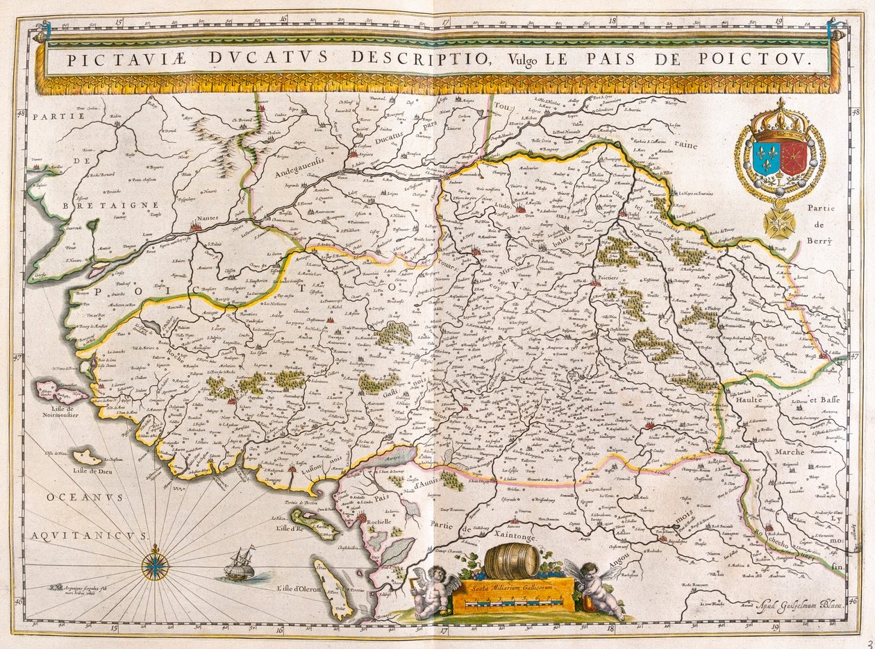 ナントとロシェルの海岸線と都市（アムステルダム、ウィレム・ブラウ作『Theatrum Orbis Terrarum, sive Atlas Novus』所収 作： ウィレム・ブルー