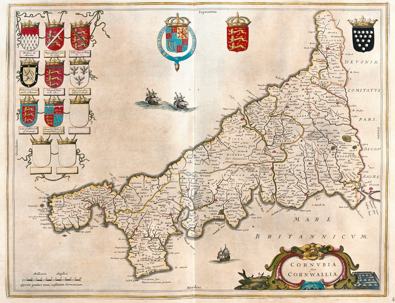 コーンウォール、ウィレム・ブラウ著『Theatrum Orbis Terrarum, sive Atlas Novus』所収、アムステルダム 作： ウィレム・ブルー