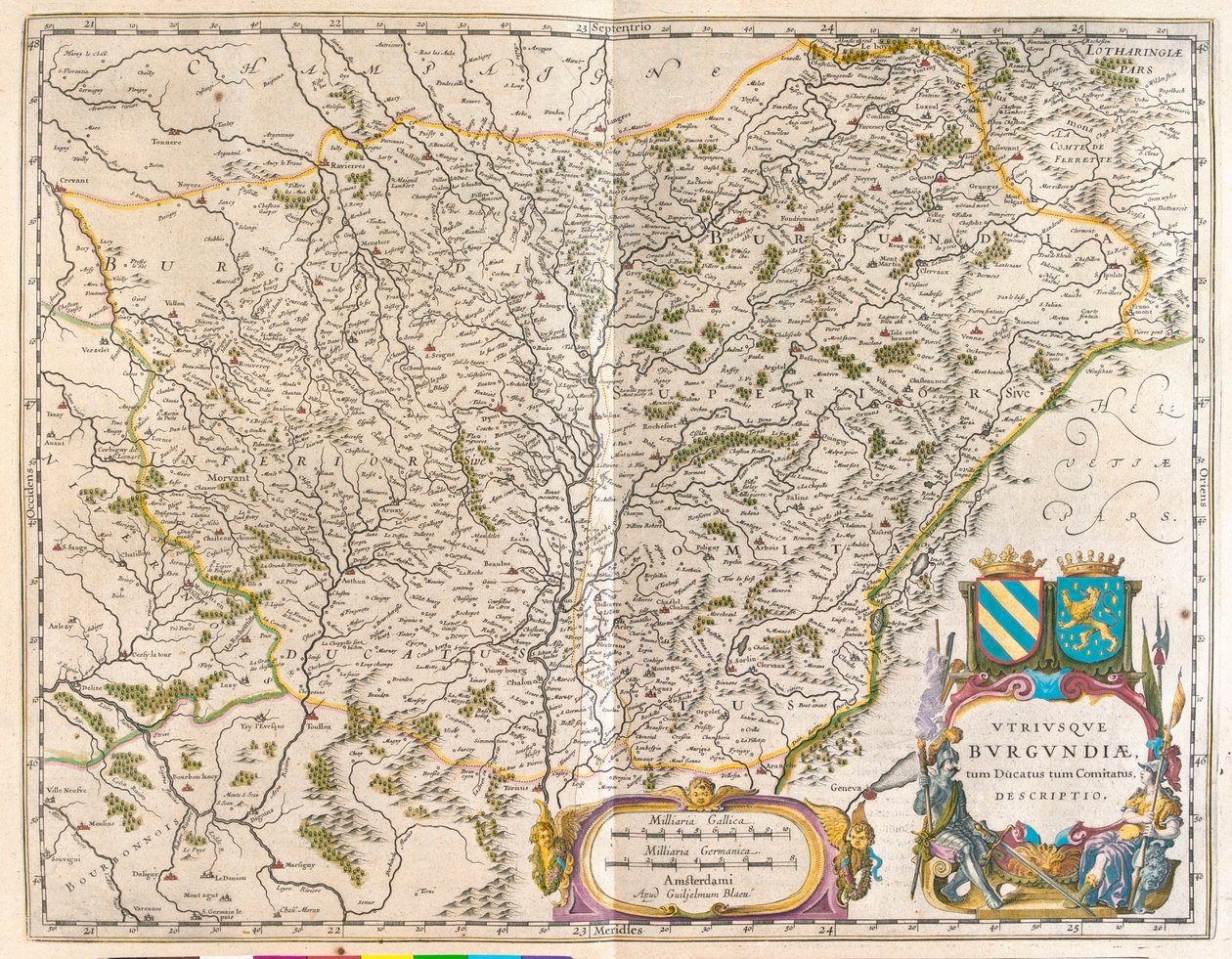 クレヴァンからモンベリアール、ヴァレンヌ＝シュル＝アリエ（アムステルダム、ウィレム・ブラウ著『Theatrum Orbis Terrarum, sive Atlas Novus』所収 作： ウィレム・ブルー