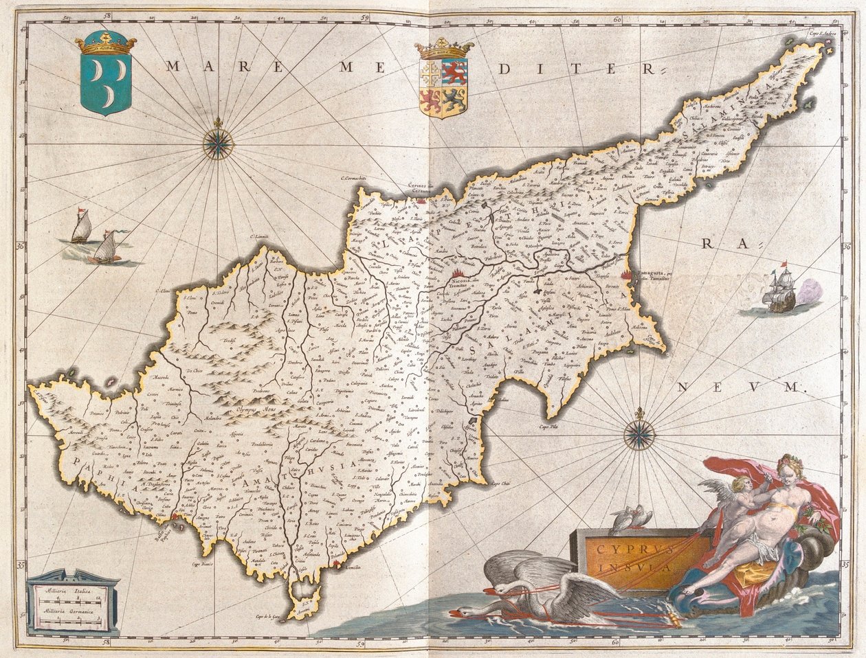キプロス、ウィレム・ブラウ著『Theatrum Orbis Terrarum, sive Atlas Novus』所収、アムステルダム 作： ウィレム・ブルー
