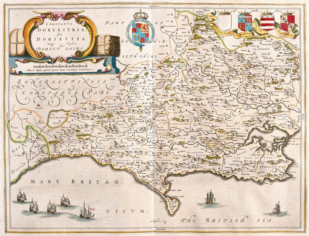 ドーチェスター（ドーセット州）、ウィレム・ブラウ著『Theatrum Orbis Terrarum, sive Atlas Novus』所収、アムステルダム 作： ウィレム・ブルー
