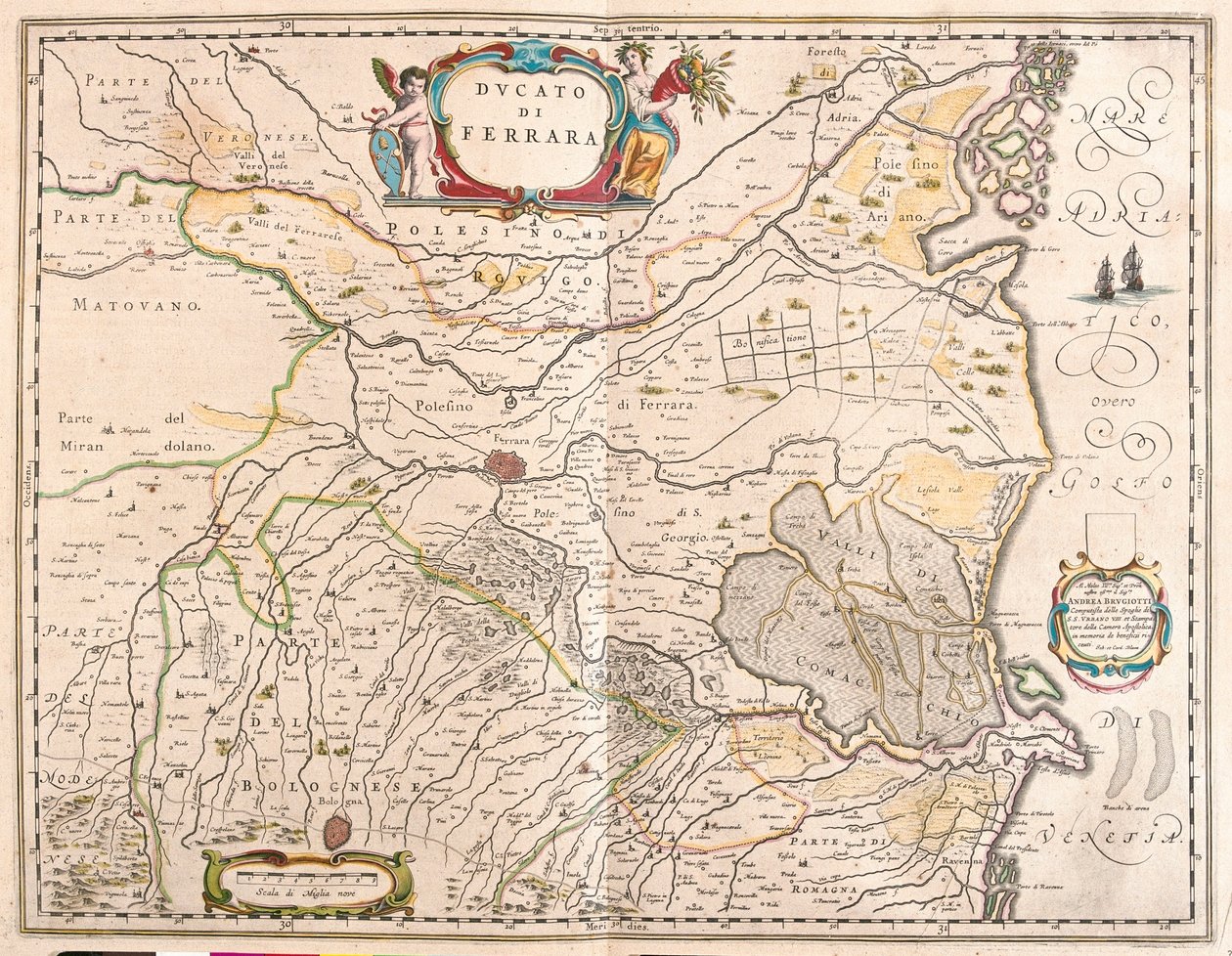 イタリアのフェラーラ、アムステルダムのウィレム・ブラウ作「Theatrum Orbis Terrarum, sive Atlas Novus」所収 作： ウィレム・ブルー