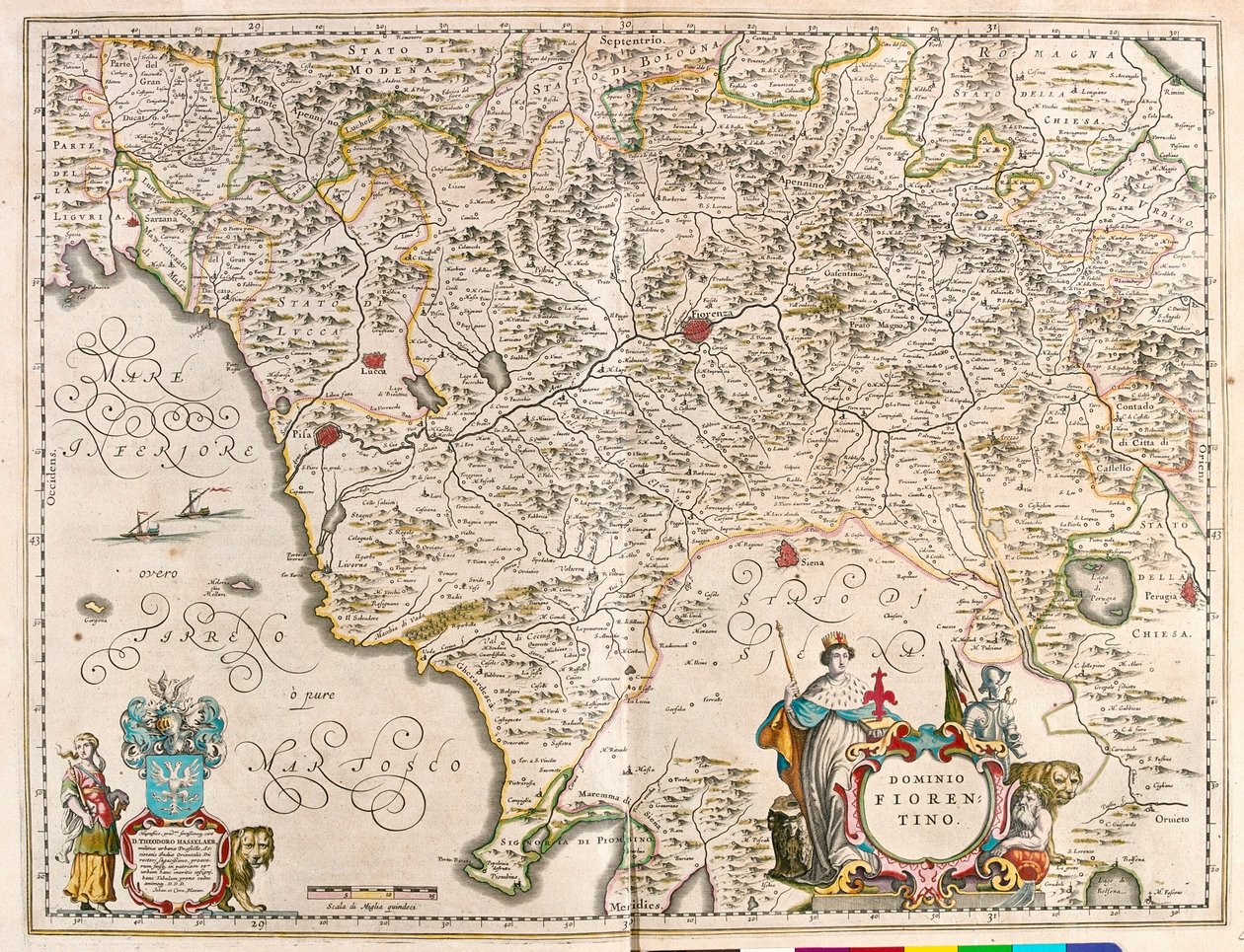 イタリア、フィレンツェ、アムステルダム、ウィレム・ブラウ作「Theatrum Orbis Terrarum, sive Atlas Novus」所収 作： ウィレム・ブルー