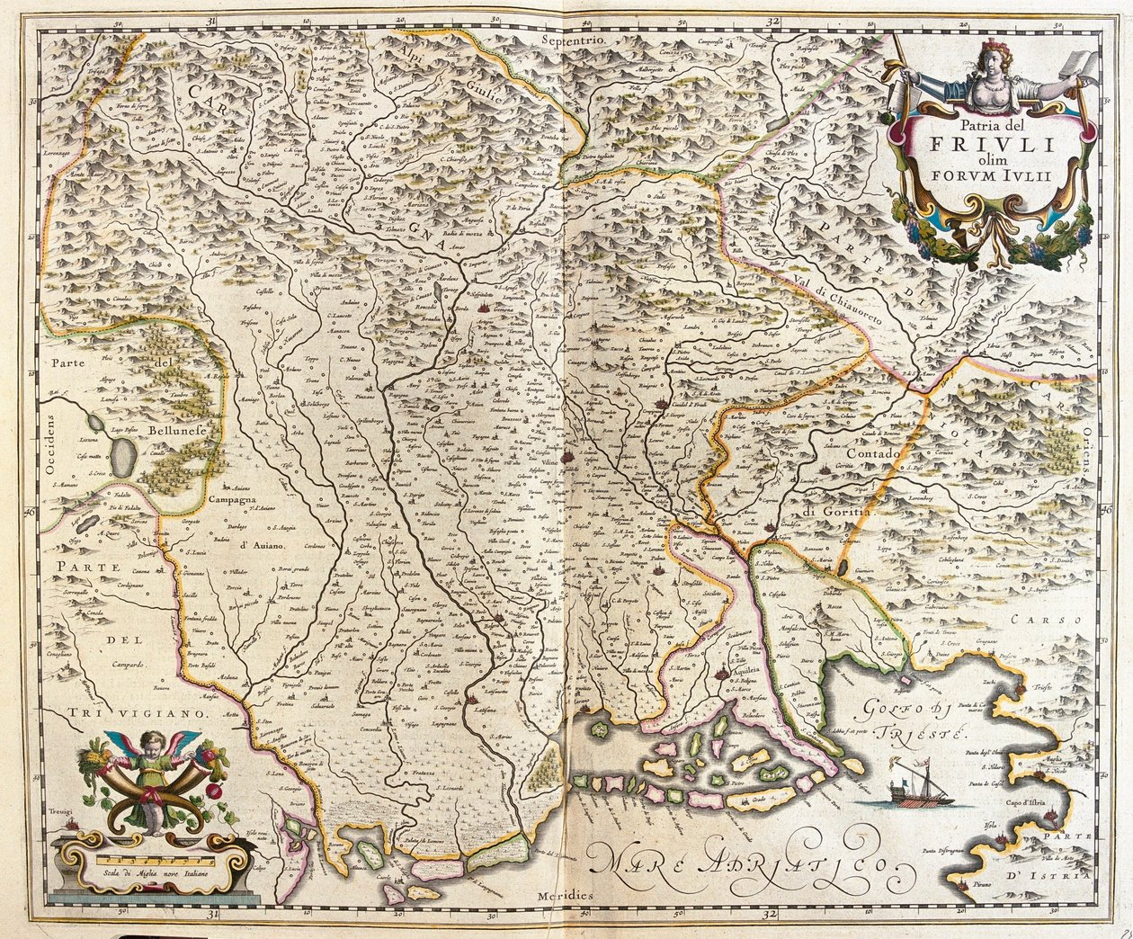 イタリア、フリウリ・ヴェネツィア・ジュリア州、アムステルダム、ウィレム・ブラウ作「Theatrum Orbis Terrarum, sive Atlas Novus」所収 作： ウィレム・ブルー