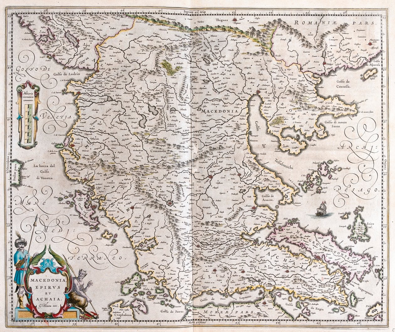 ギリシャ、マケドニア、アルバニア（アムステルダム、ウィレム・ブラウ著『Theatrum Orbis Terrarum, sive Atlas Novus』所収 作： ウィレム・ブルー