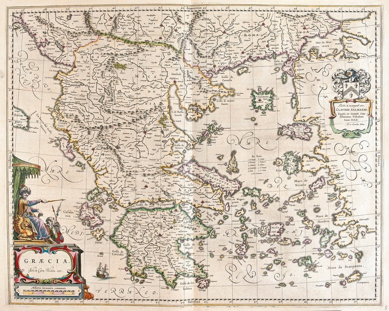 ウィレム・ブラウ著『Theatrum Orbis Terrarum, sive Atlas Novus』（アムステルダム）所収のギリシャ。 作： ウィレム・ブルー