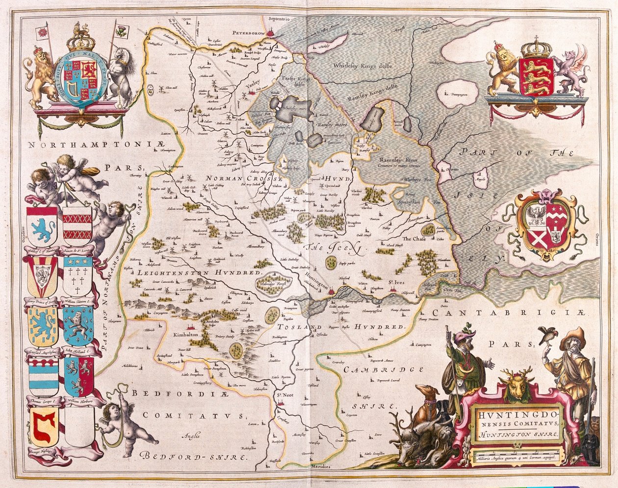 アムステルダム、ウィレム・ブラウ著『Theatrum Orbis Terrarum, sive Atlas Novus』所収のハンティントン・シャイア。 作： ウィレム・ブルー