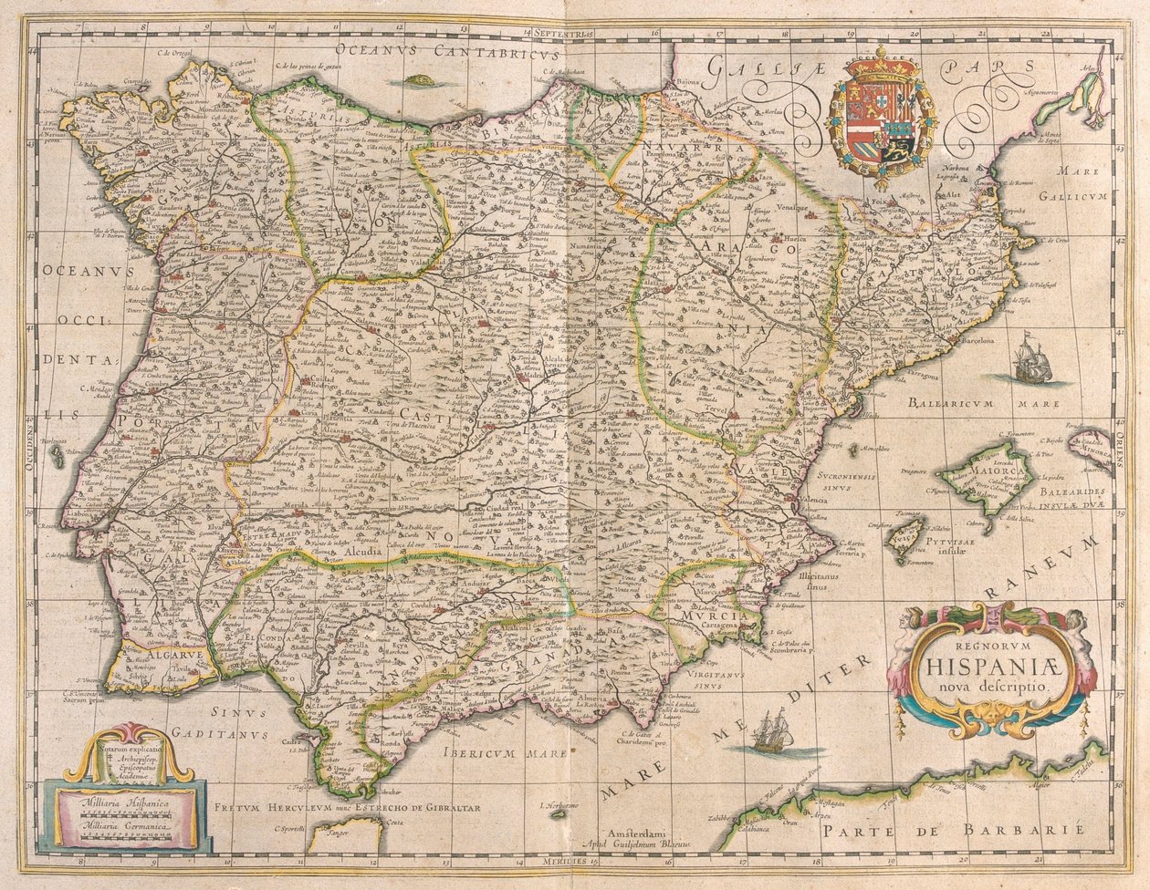 イベリア半島（アムステルダム、ウィレム・ブラウ著『Theatrum Orbis Terrarum, sive Atlas Novus』所収 作： ウィレム・ブルー