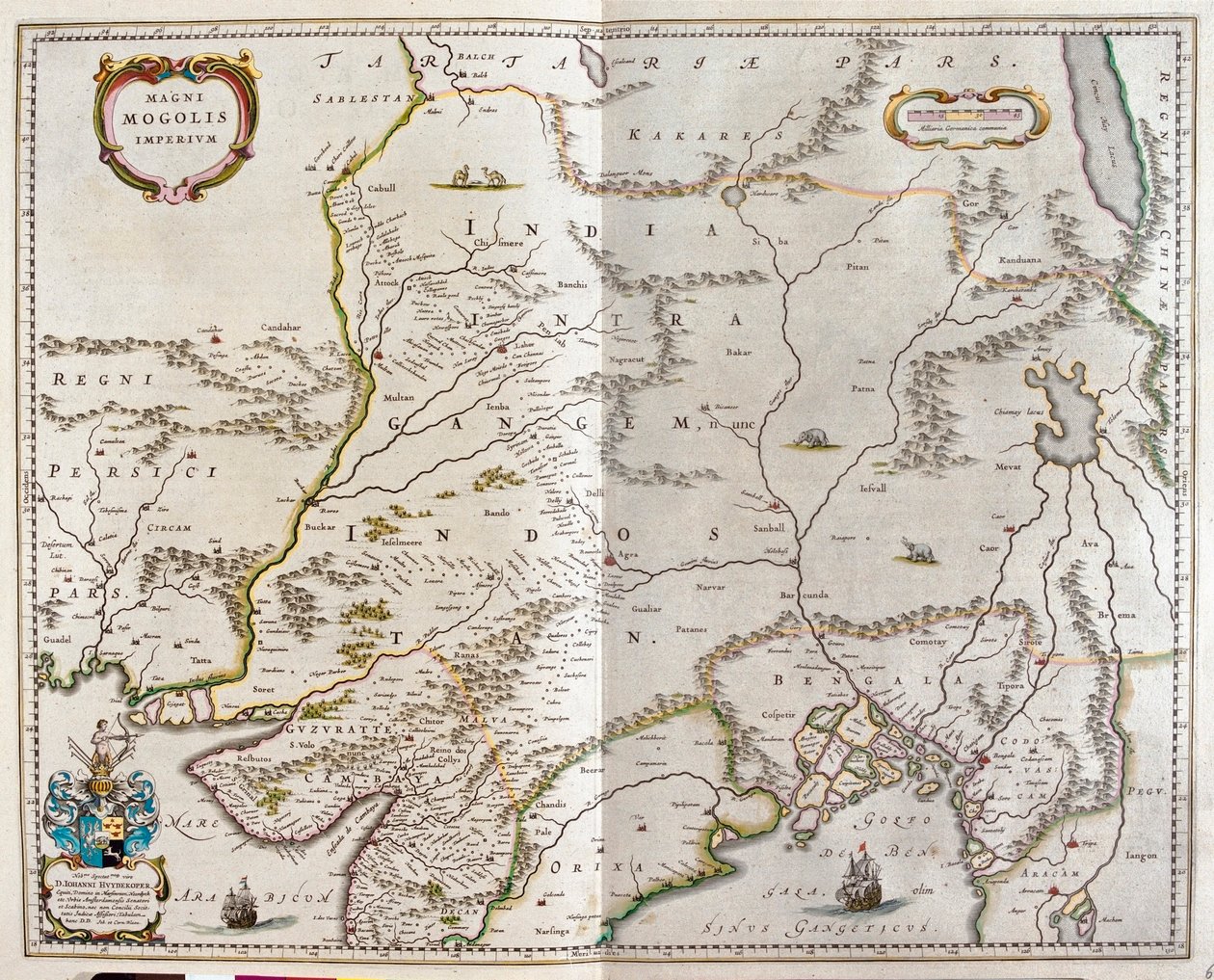 イランからチベット、インド北部からビルマまで、アムステルダムのウィレム・ブラウ著『Theatrum Orbis Terrarum, sive Atlas Novus』所収。 作： ウィレム・ブルー