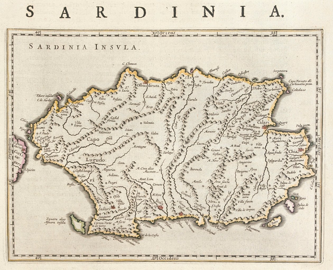 アムステルダム、ウィレム・ブラウ作「Theatrum Orbis Terrarum, sive Atlas Novus」に描かれたイタリア、サルデーニャ島 作： ウィレム・ブルー