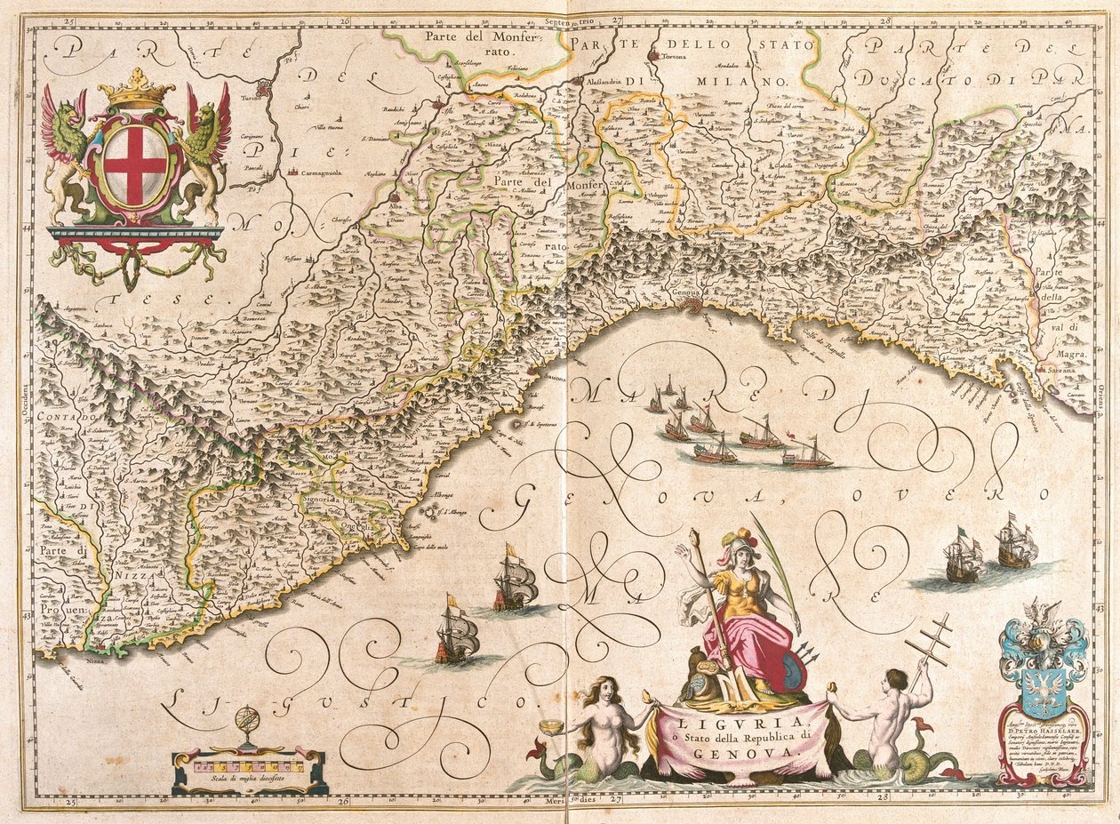 アムステルダム、ウィレム・ブラウの「Theatrum Orbis Terrarum, sive Atlas Novus」に掲載されたイタリア、リグーリア州。 作： ウィレム・ブルー