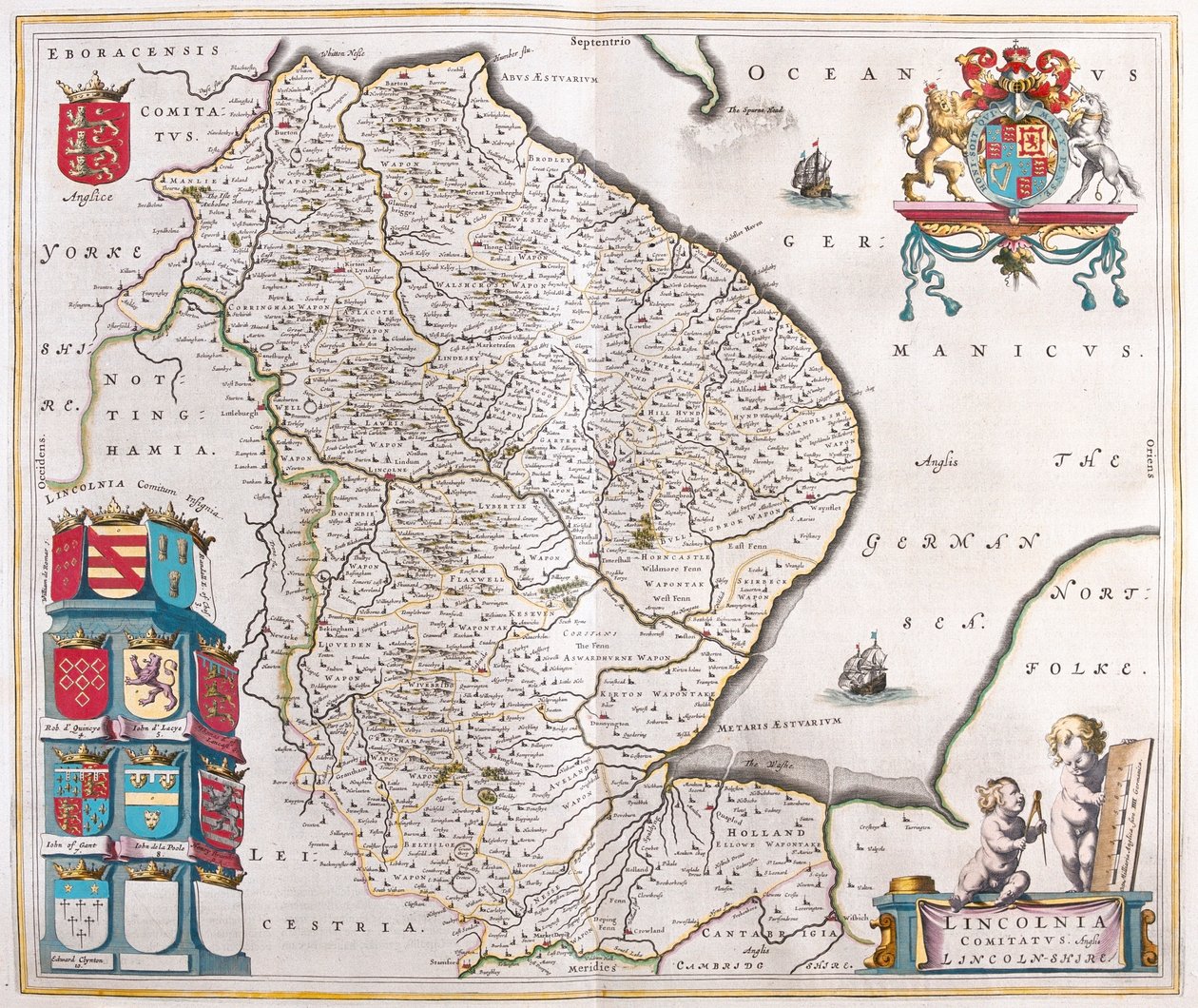 アムステルダム、ウィレム・ブラウ著『Theatrum Orbis Terrarum, sive Atlas Novus』所収のリンカーンシャイア。 作： ウィレム・ブルー