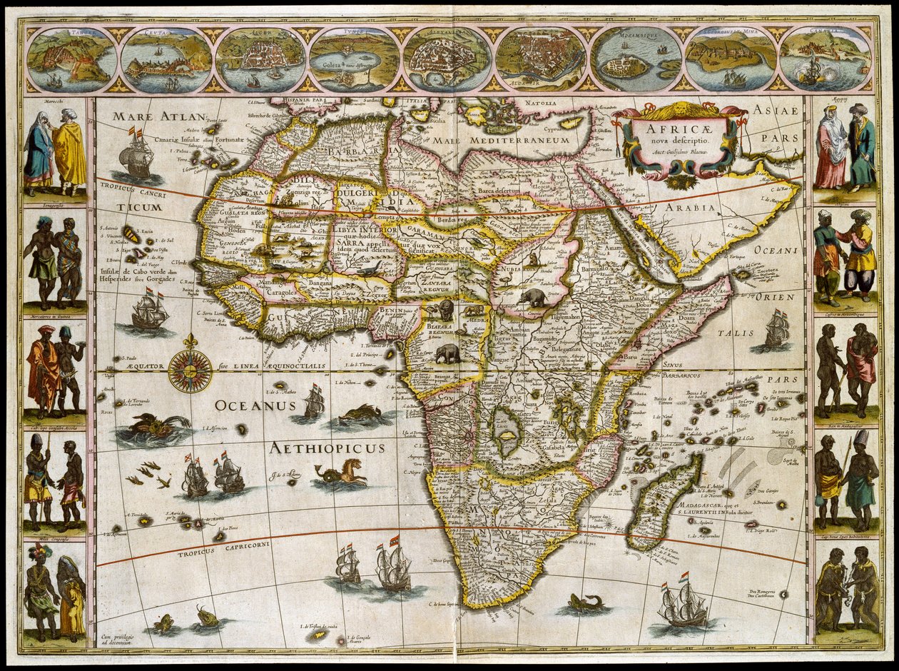 アフリカの地図。 Willem JanszoonBlaeuによるアトラスからのプレート 作： ウィレム・ブルー