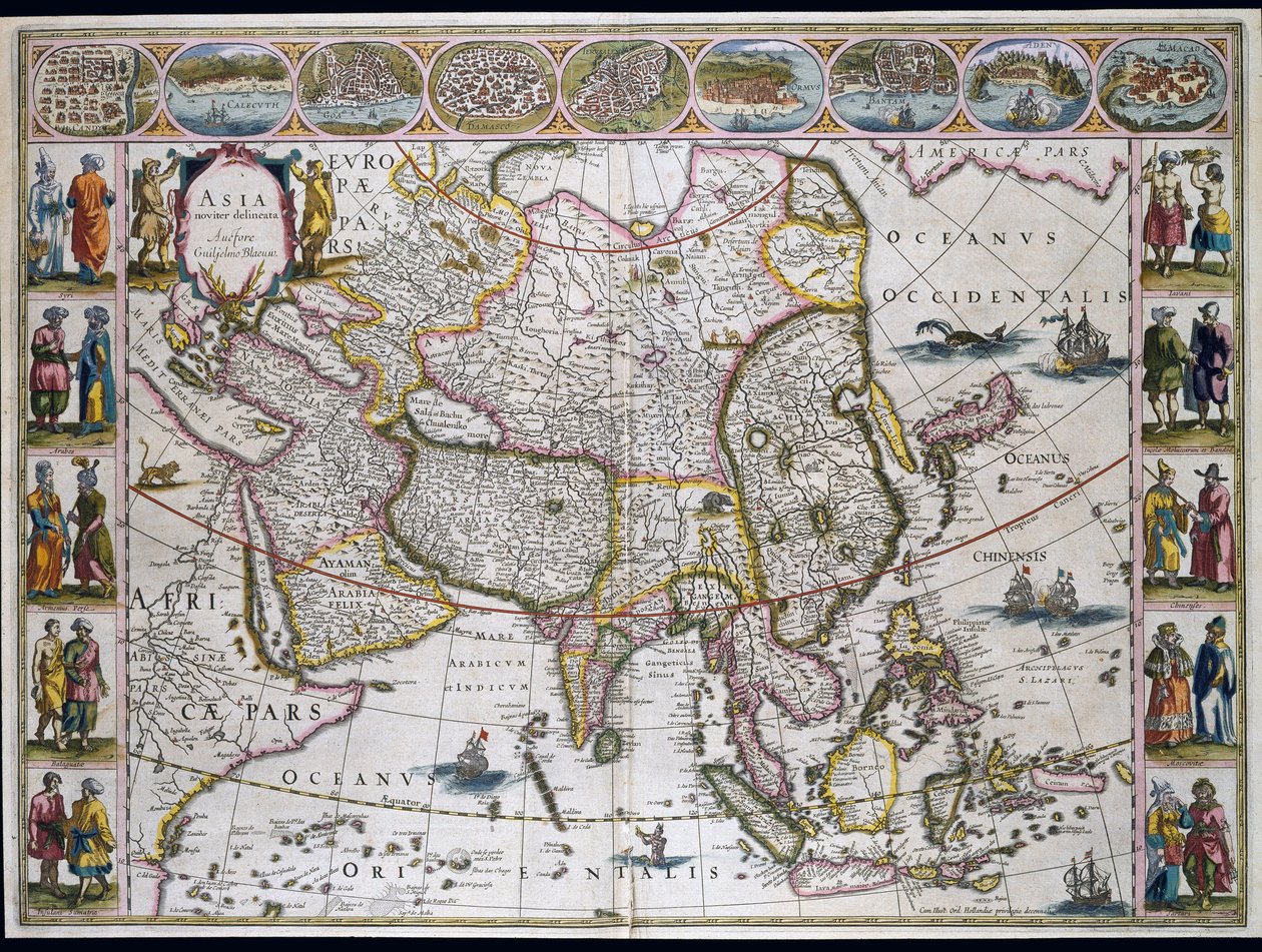 アジアの地図。 Willem JanszoonBlaeuによるアトラスからのプレート 作： ウィレム・ブルー