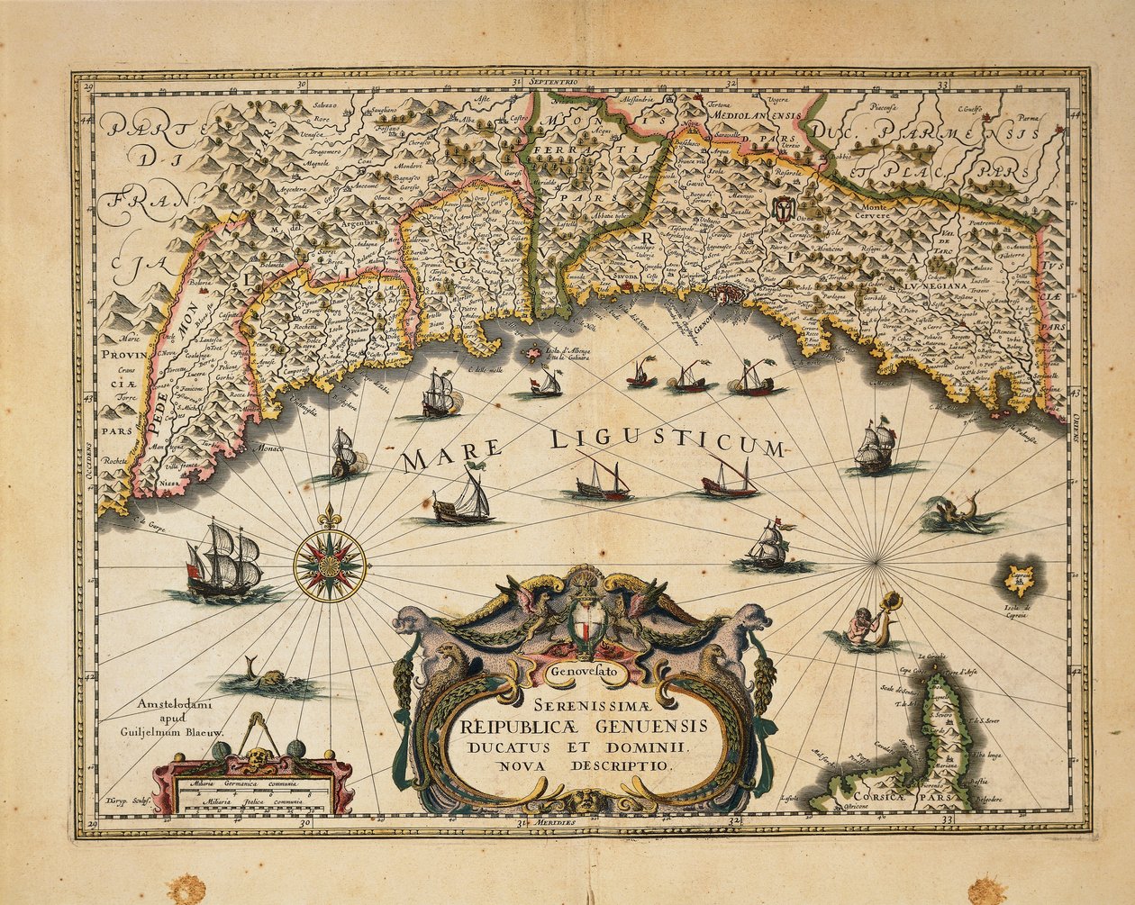 モンフェッラート公国の地図、Willem Blaeu作 イタリア地域誌からの抜粋 作： ウィレム・ブルー