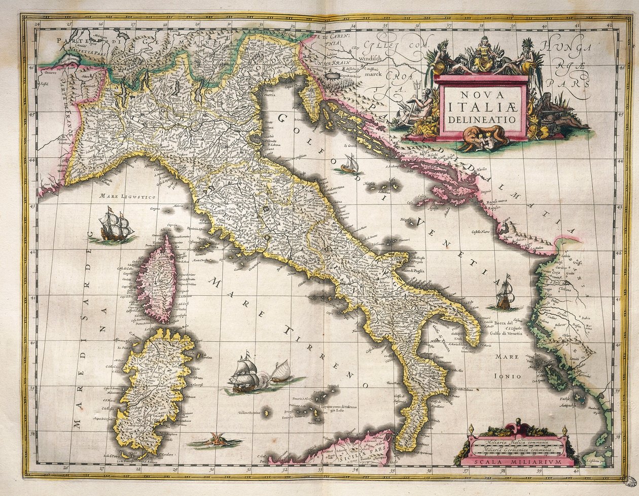 ウィレム・ブラウの『Theatrum Orbis Terrarum』よりイタリアの地図、アムステルダム 作： ウィレム・ブルー
