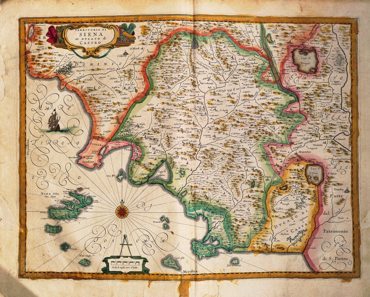 Willem BlaeuのRegionum Italiaeに掲載されているシエナの周辺地図。 作： ウィレム・ブルー