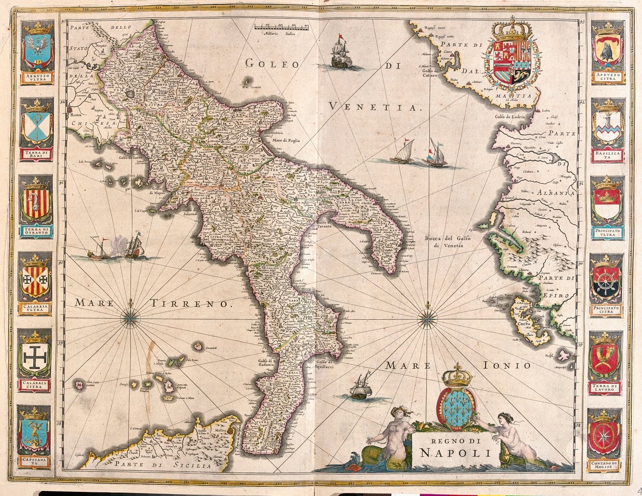 アムステルダム、ウィレム・ブラウ作『Theatrum Orbis Terrarum, sive Atlas Novus』所収、イタリア、ナポリ 作： ウィレム・ブルー