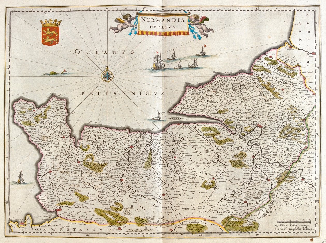 ノルマンディー、アムステルダム、ウィレム・ブラウ著『Theatrum Orbis Terrarum, sive Atlas Novus』所収 作： ウィレム・ブルー