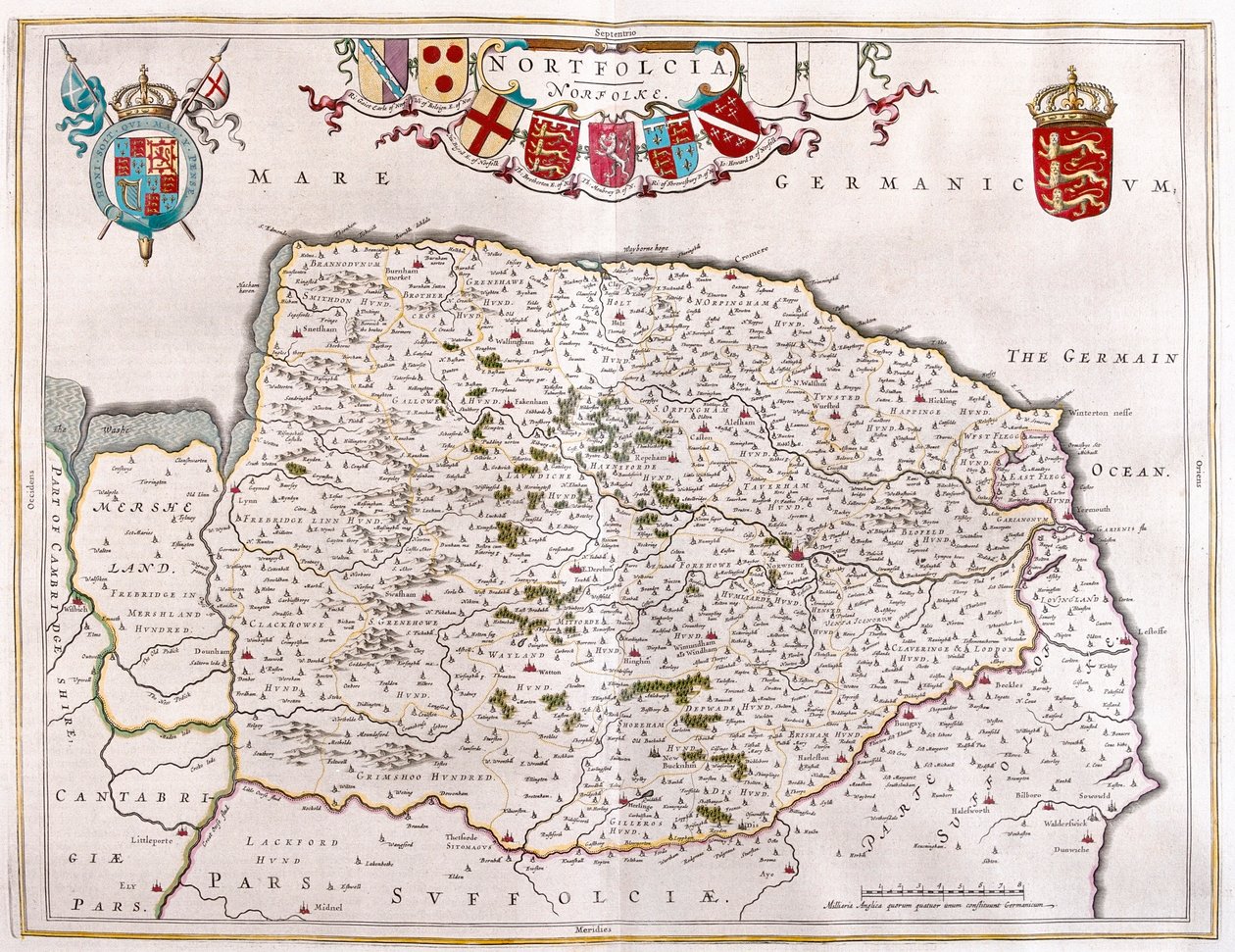 ウィレム・ブラウ著『Theatrum Orbis Terrarum, sive Atlas Novus』（アムステルダム）所収のノースフォーク。 作： ウィレム・ブルー
