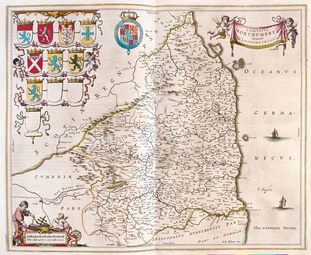 ウィレム・ブラウ著『Theatrum Orbis Terrarum, sive Atlas Novus』（アムステルダム）所収、ノーサンバーランド州 作： ウィレム・ブルー