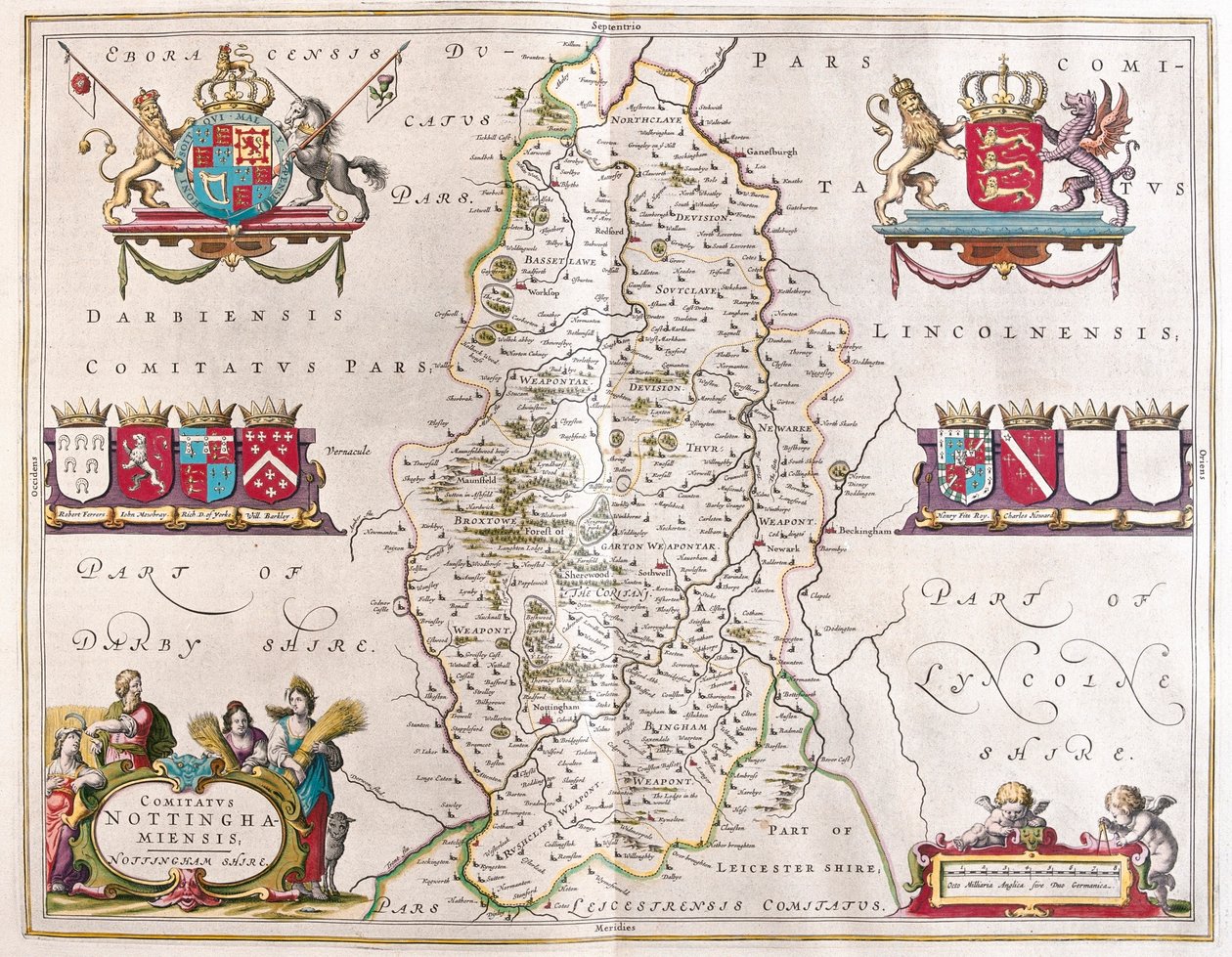 ノッティンガム・シャイア（アムステルダム、ウィレム・ブラウ著『Theatrum Orbis Terrarum, sive Atlas Novus』所収 作： ウィレム・ブルー