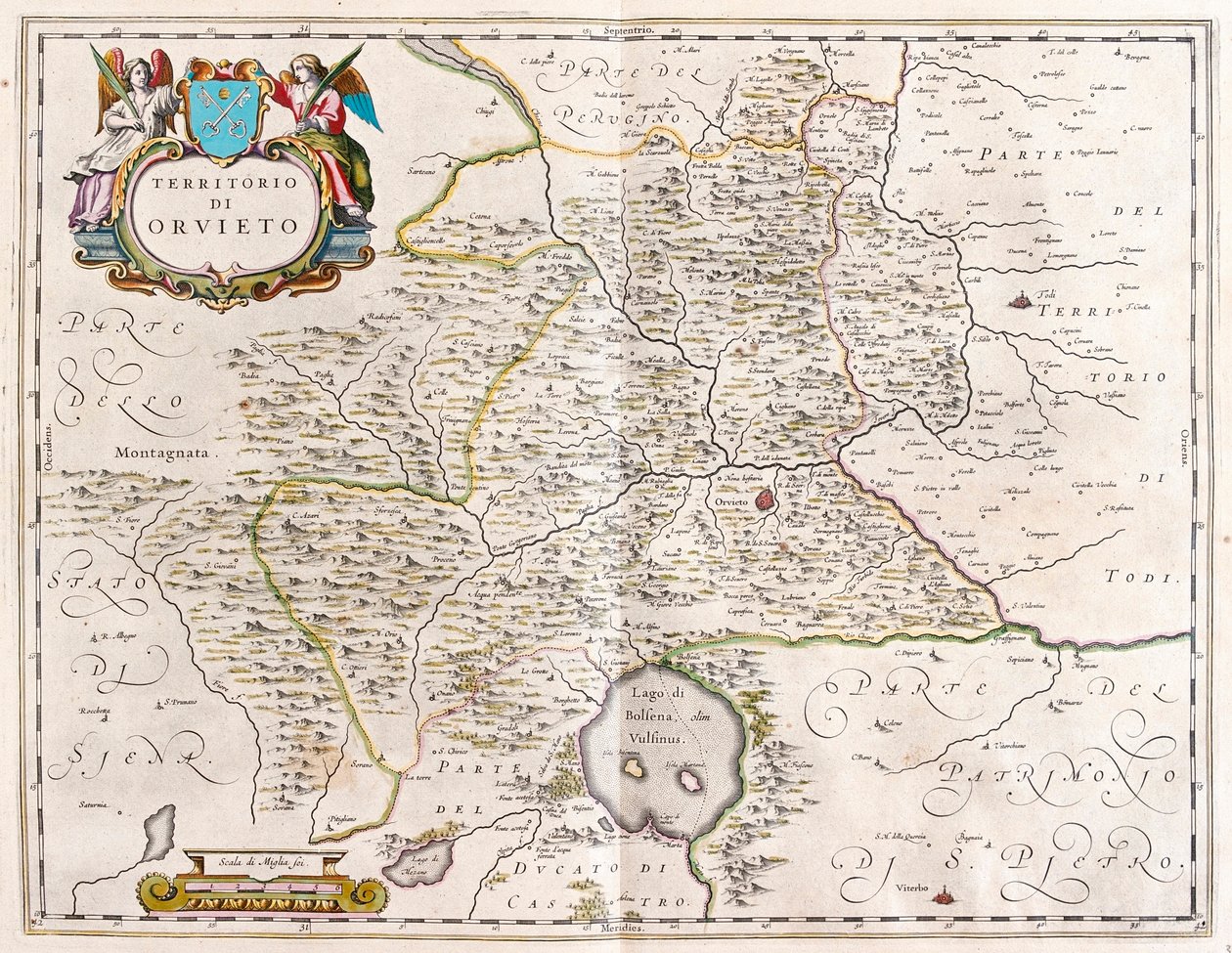 ウィレム・ブラウ作「Theatrum Orbis Terrarum, sive Atlas Novus」（アムステルダム）所収のオルヴィエート、ボルセーナ湖、イタリア 作： ウィレム・ブルー