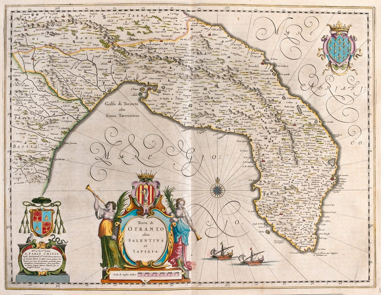 イタリア、プーリア州レッチェ、オトラント（アムステルダム、ウィレム・ブラウ作『Theatrum Orbis Terrarum, sive Atlas Novus』所収 作： ウィレム・ブルー