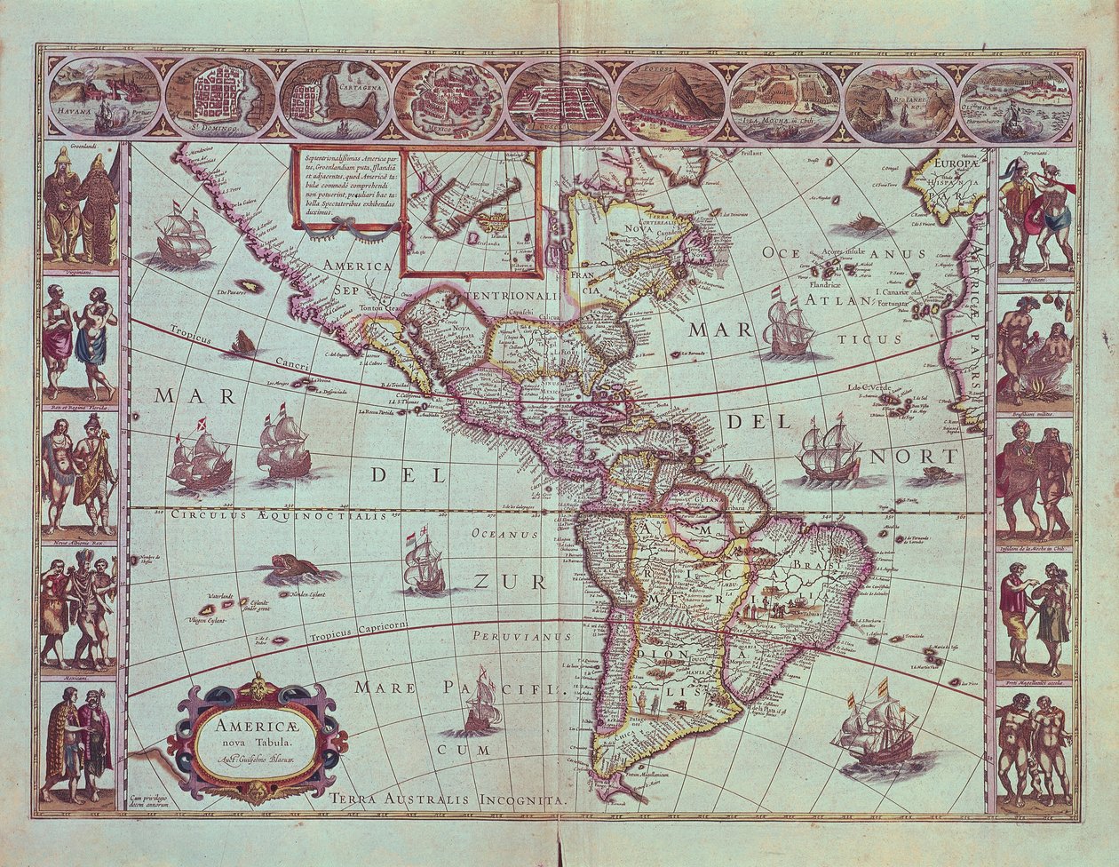 南アメリカの地図を描いたプレート 作： ウィレム・ブルー