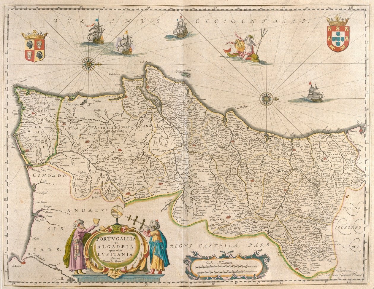 ウィレム・ブラウ著『Theatrum Orbis Terrarum, sive Atlas Novus』（アムステルダム）所収のポルトガルとアルガルヴェ。 作： ウィレム・ブルー