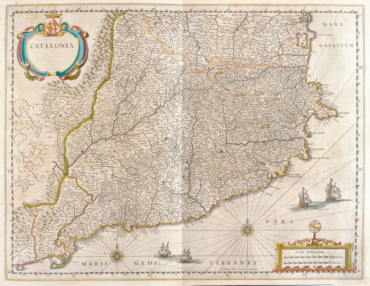 スペイン・カタルーニャ州、アムステルダム、ウィレム・ブラウ作「Theatrum Orbis Terrarum, sive Atlas Novus」所収 作： ウィレム・ブルー