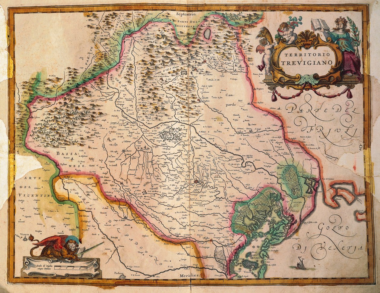 イタリアのRegionum Italiae、イタリアのヴェネト州トレヴィーゾの領土、Willem Janszoon Blaeu作 作： ウィレム・ブルー