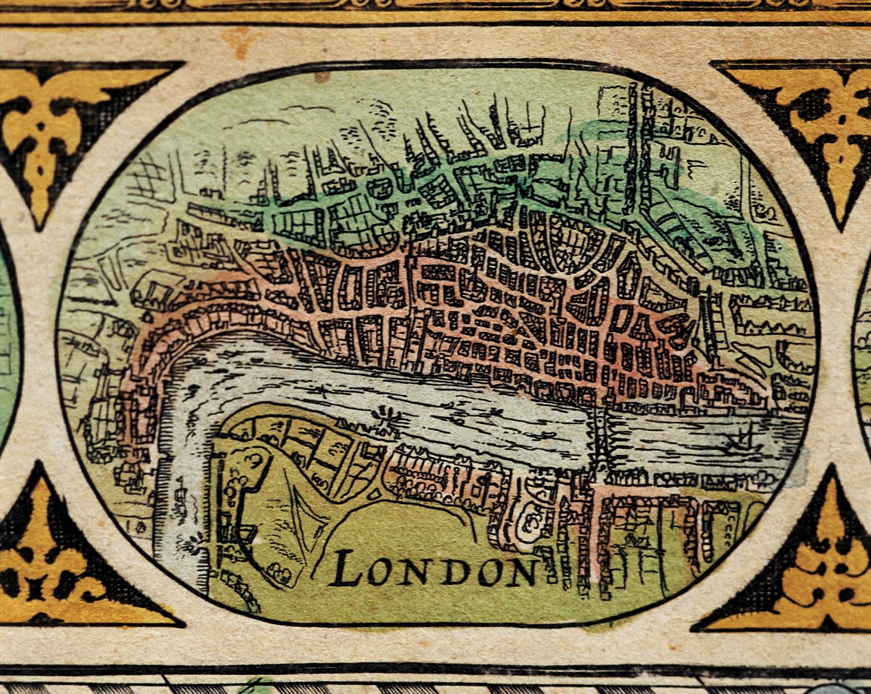 ""ロンドン市の表現 "" Willem Janszoon Blaeu（1571-1638）の「世界の劇場」における世界地図のディテール 作： ウィレム・ブルー