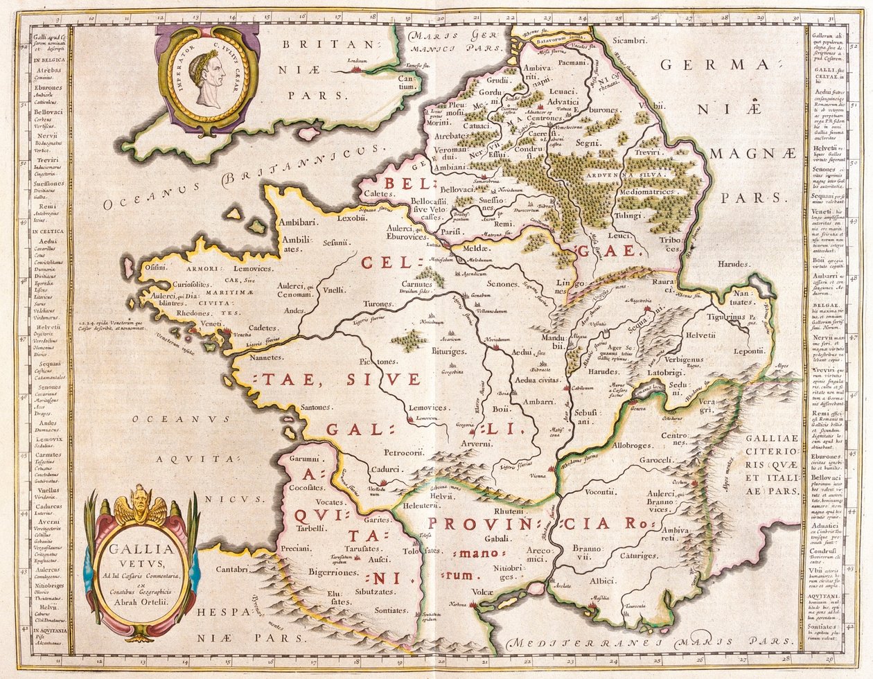 セザール時代のローマ帝国（アムステルダム、ウィレム・ブラウ著『Theatrum Orbis Terrarum, sive Atlas Novus』所収 作： ウィレム・ブルー