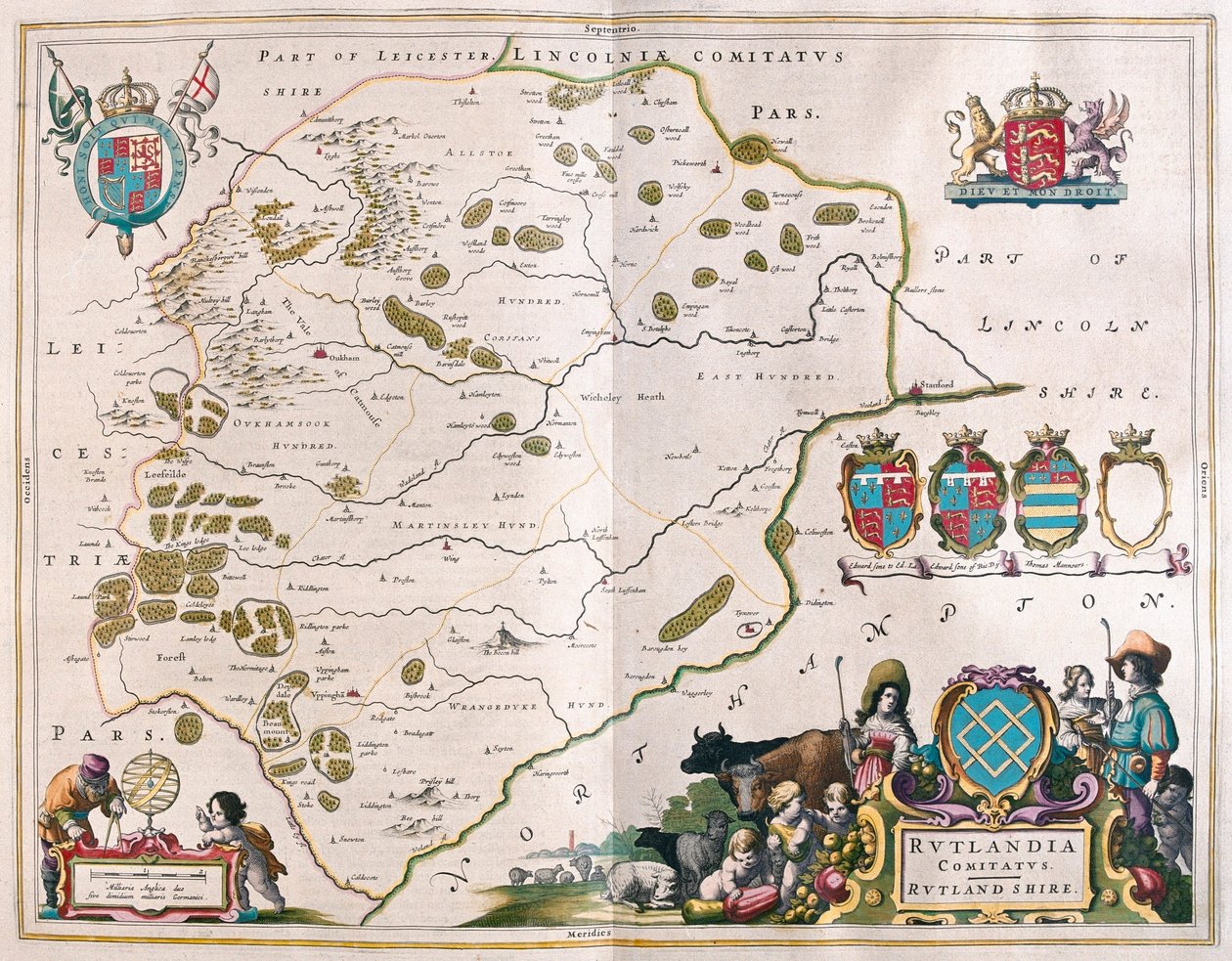 アムステルダム、ウィレム・ブラウ著『Theatrum Orbis Terrarum, sive Atlas Novus』所収のラトランド・シャイア。 作： ウィレム・ブルー