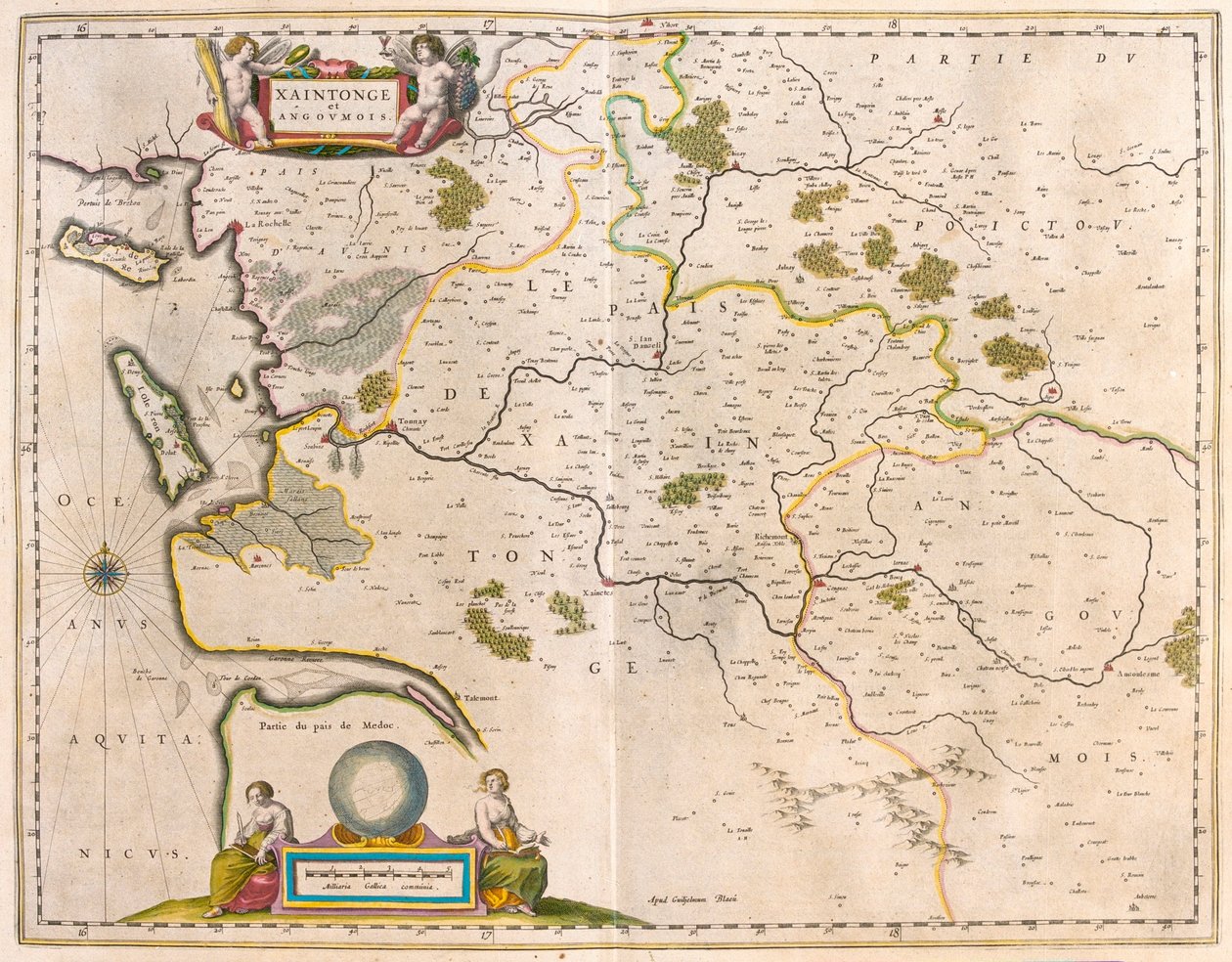 サントンジュとアングモア、シャラント＝マリティーム県、ウィレム・ブラウ著『Theatrum Orbis Terrarum, sive Atlas Novus』所収、アムステルダム 作： ウィレム・ブルー