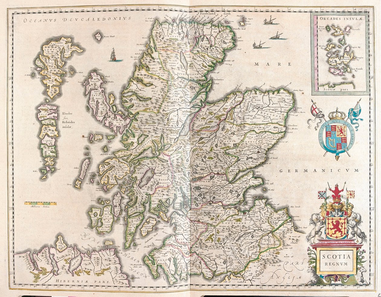 スコットランド（アムステルダム、ウィレム・ブラウ著『Theatrum Orbis Terrarum, sive Atlas Novus』所収 作： ウィレム・ブルー