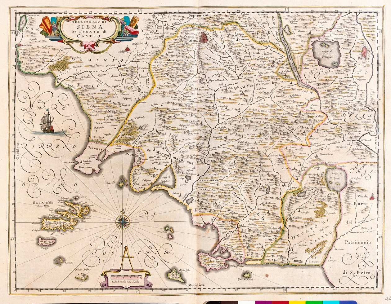 イタリア、ラツィオ州シエナ、アムステルダム、ウィレム・ブラウ作「Theatrum Orbis Terrarum, sive Atlas Novus」所収 作： ウィレム・ブルー