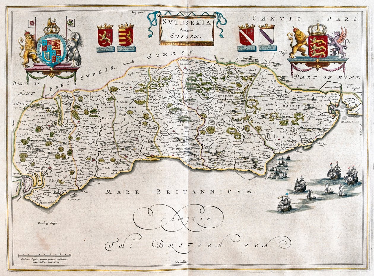 サセックス、ウィレム・ブラウ著『Theatrum Orbis Terrarum, sive Atlas Novus』（アムステルダム）所収 作： ウィレム・ブルー