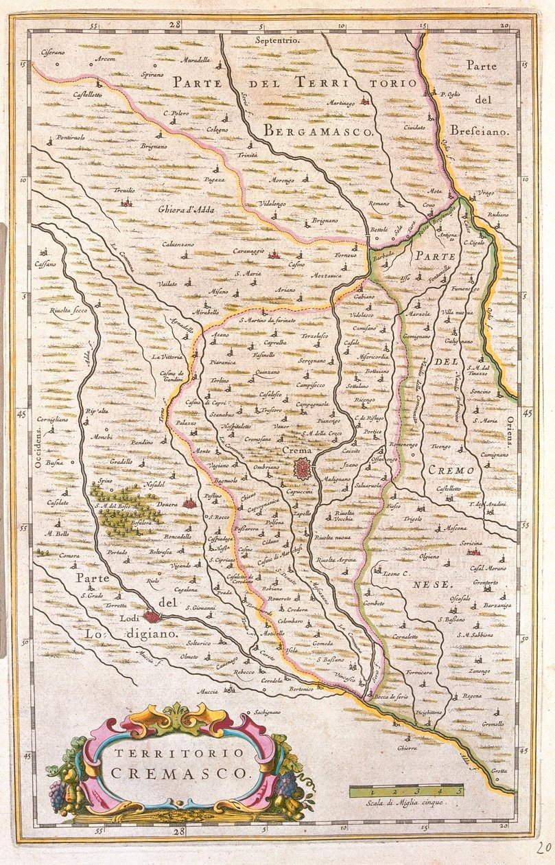 ウィレム・ブラウ作「Theatrum Orbis Terrarum, sive Atlas Novus」（アムステルダム）に描かれたイタリア、クレマの領土。 作： ウィレム・ブルー