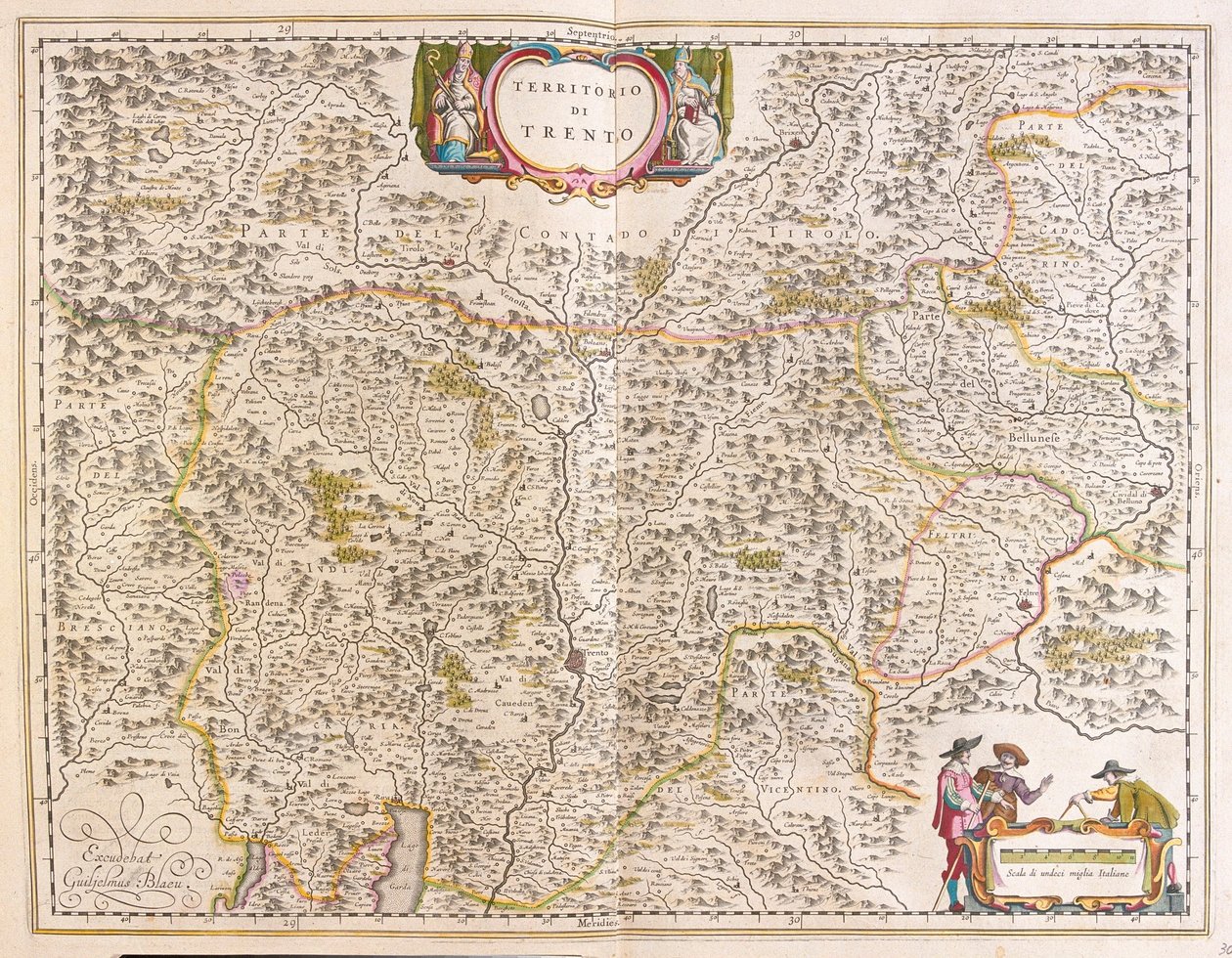 アムステルダム、ウィレム・ブラウ作「Theatrum Orbis Terrarum, sive Atlas Novus」所収、イタリア、トレント 作： ウィレム・ブルー