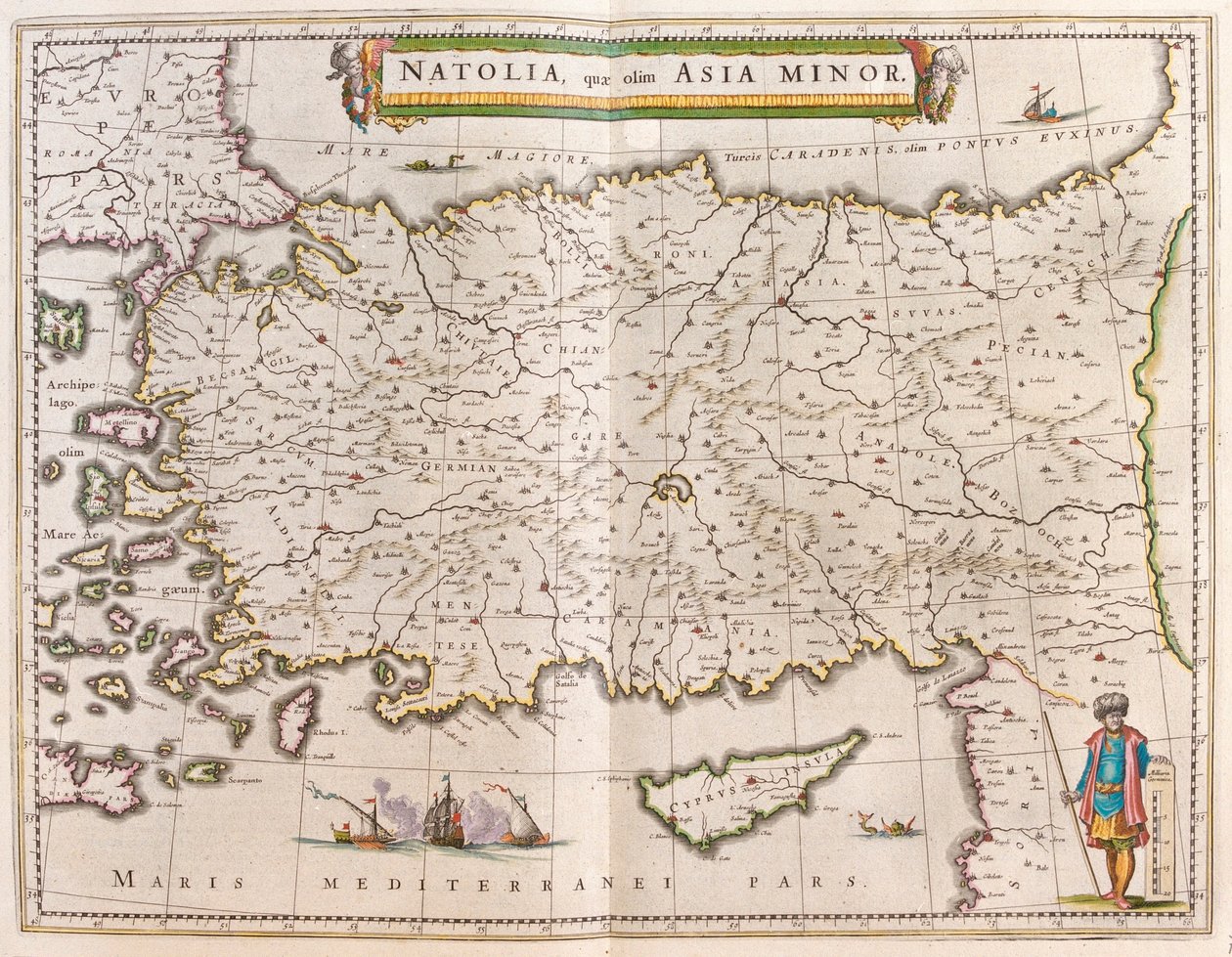 トルコとキプロス（アムステルダム、ウィレム・ブラウ著『Theatrum Orbis Terrarum, sive Atlas Novus』所収 作： ウィレム・ブルー